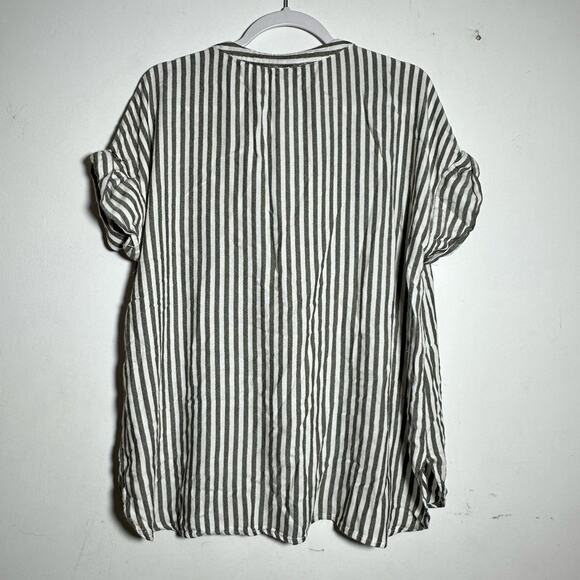 Jones New York Signature XL Grey White Striped Linen Blend Tunic V-Neck Top - Picture 6 of 15